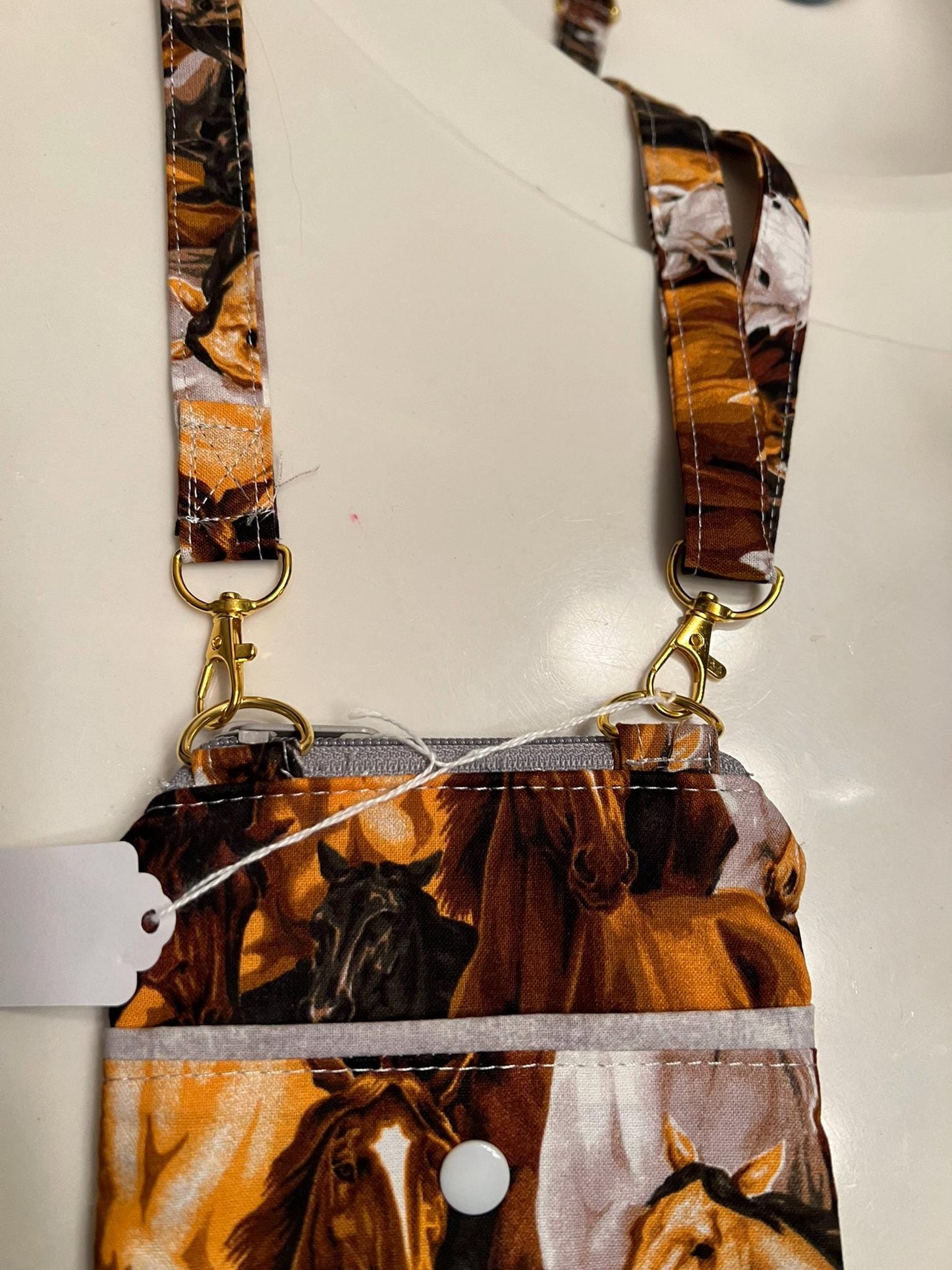 Horse Print Crossbody – 7x5” Phone Pouch with Zipper & Snap Pocket | Handmade