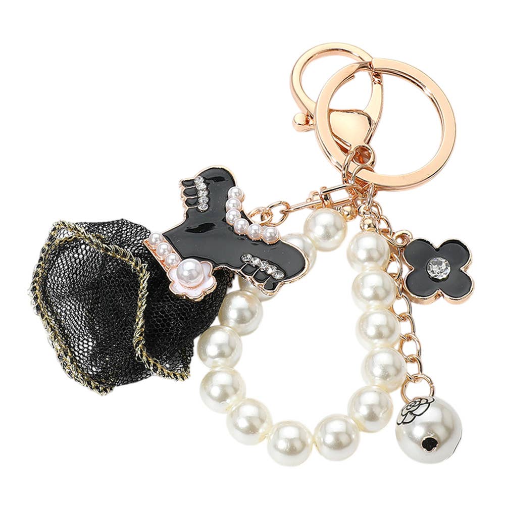 Enamel Pearl Dress Keychain – Elegant Mesh Charm for Everyday Glam