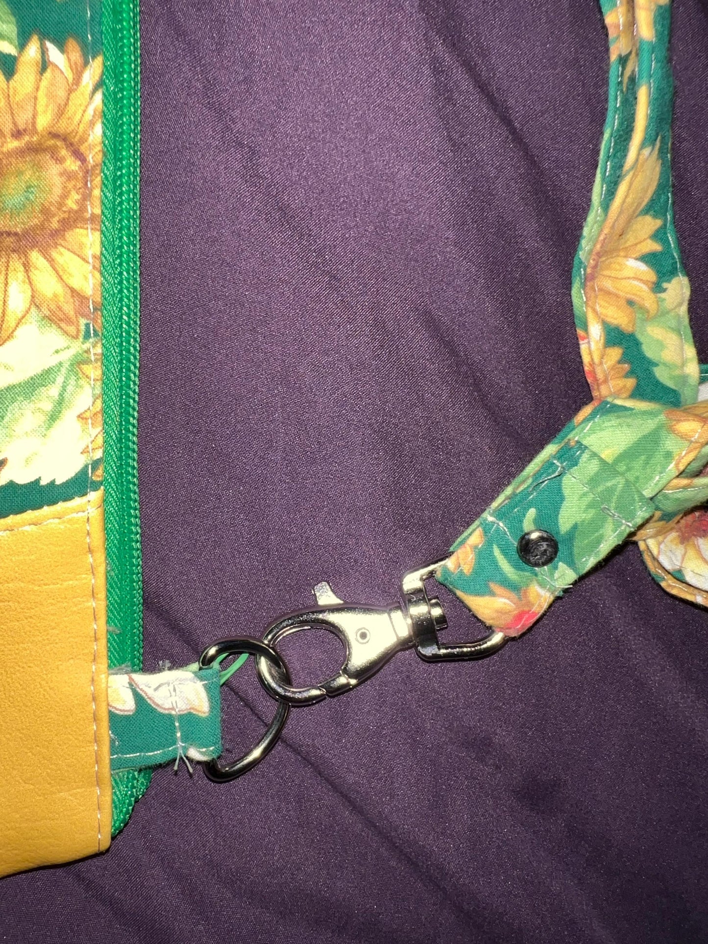 Sunflower Crossbody Bag – 9x10” Green & Faux Leather Purse | Adjustable Strap, Handmade