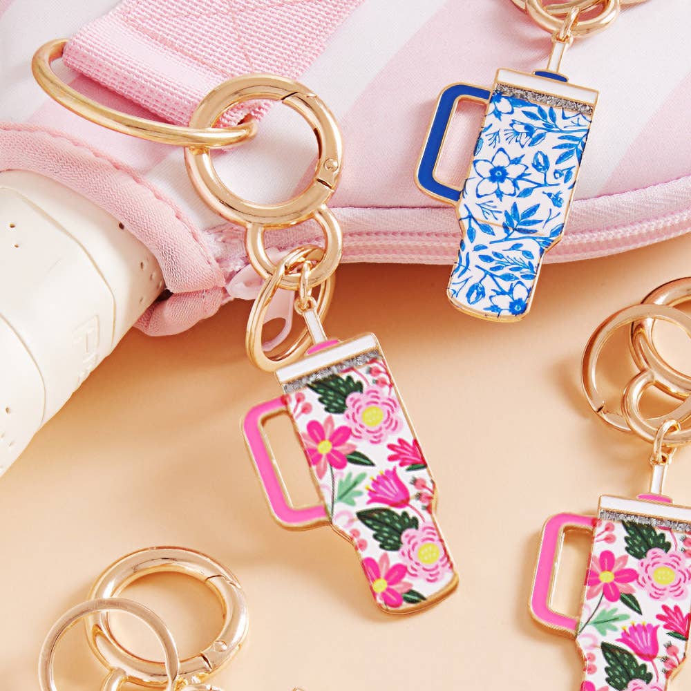 Enamel Floral Tumbler Keychain – Cute Charm with Everyday Style