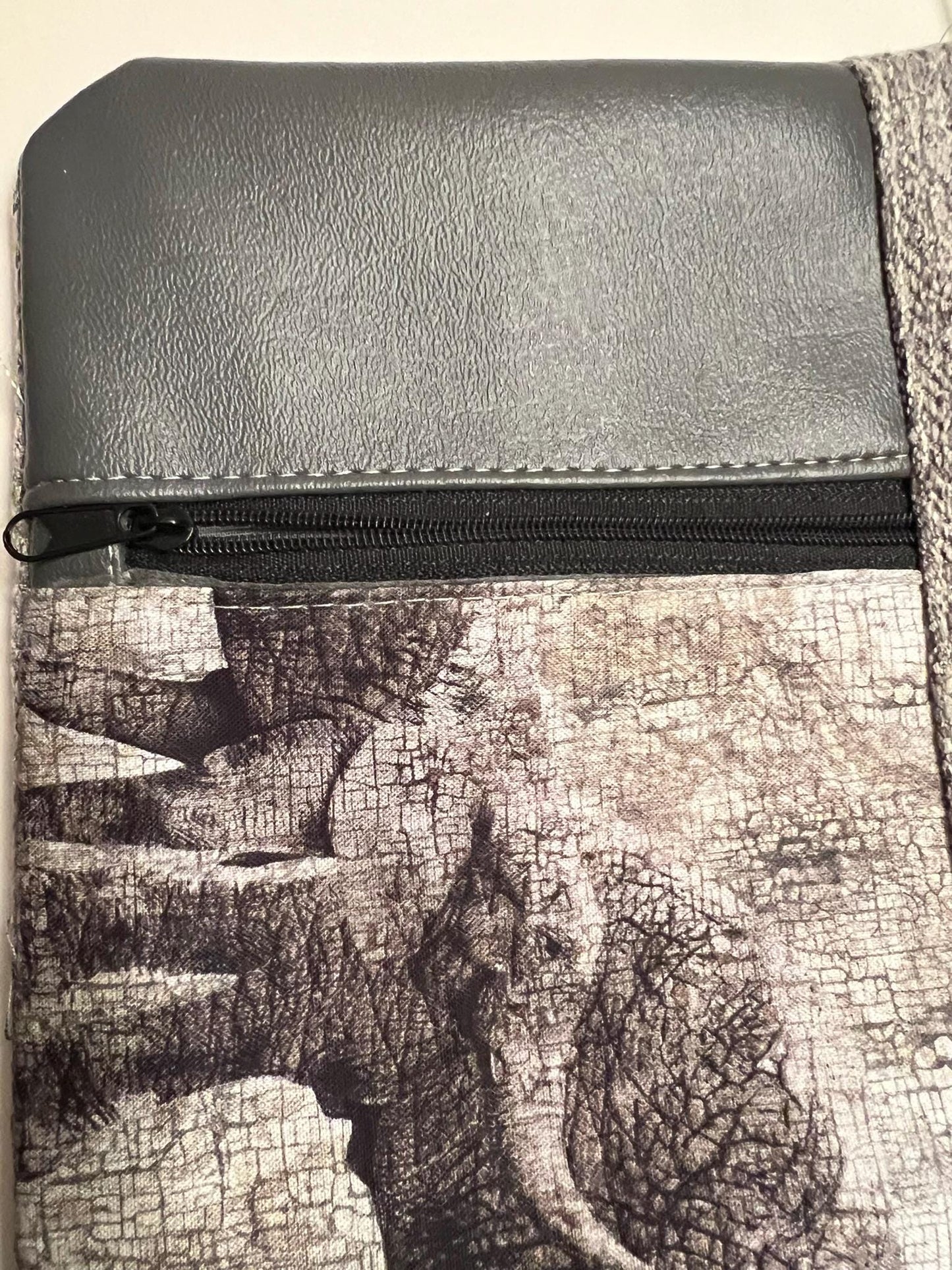 Elephant Zipper Clutch – 10x6” Gray Wildlife Purse with Faux Leather Trim | Safari Gift Handmade