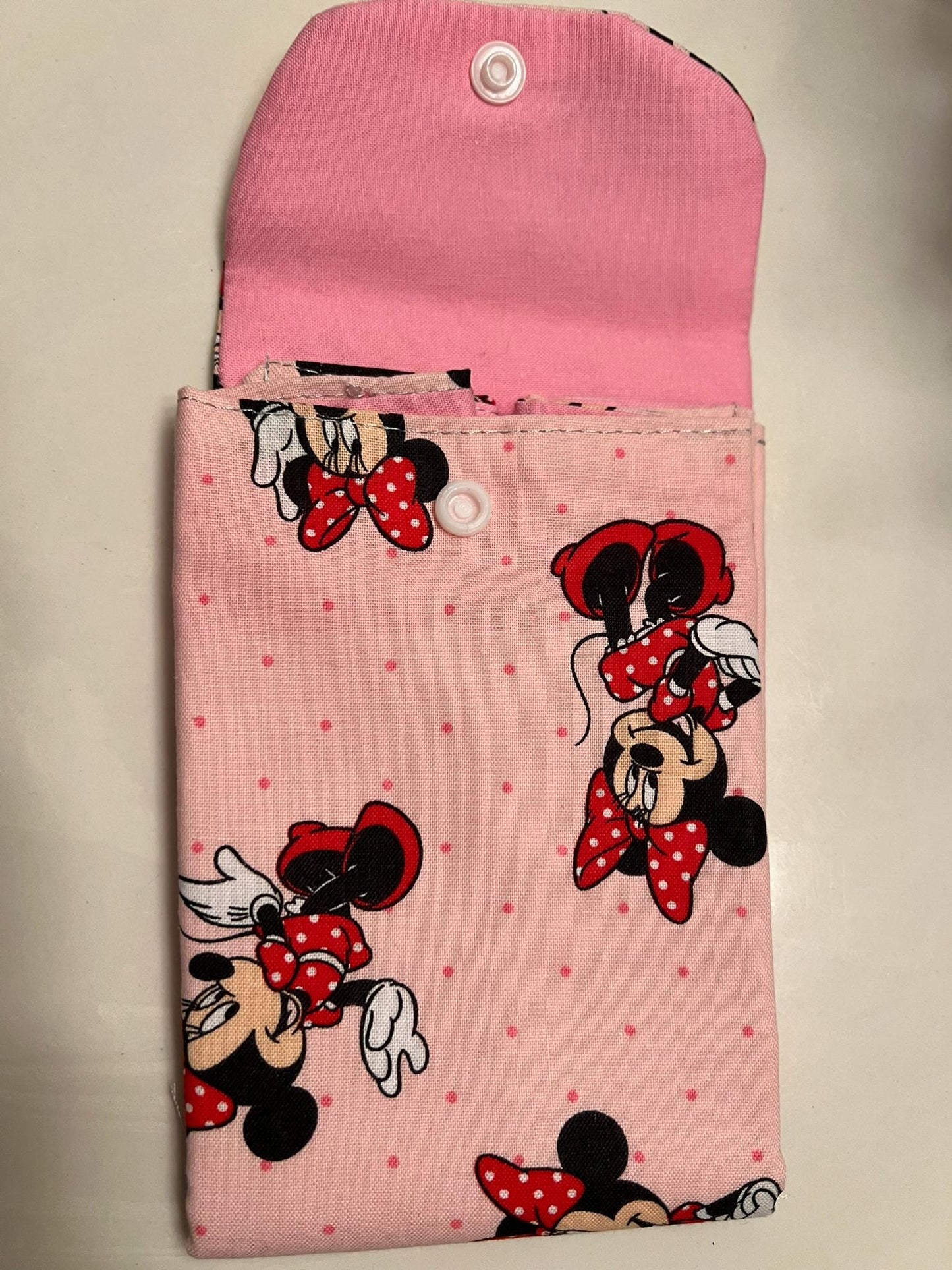 Minnie Mouse Pink Snap Pouch – 5x7” Handmade Cotton soft expandable case | Disney-Inspired Gift