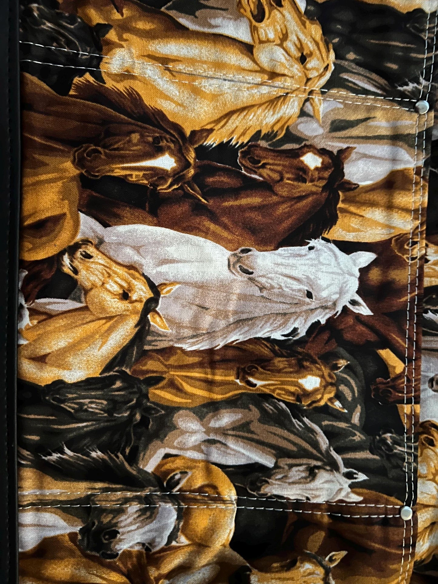 Horse Print Tote Bag – 12x16” Black Faux-Leather Shoulder Purse | Turn-Lock Closure