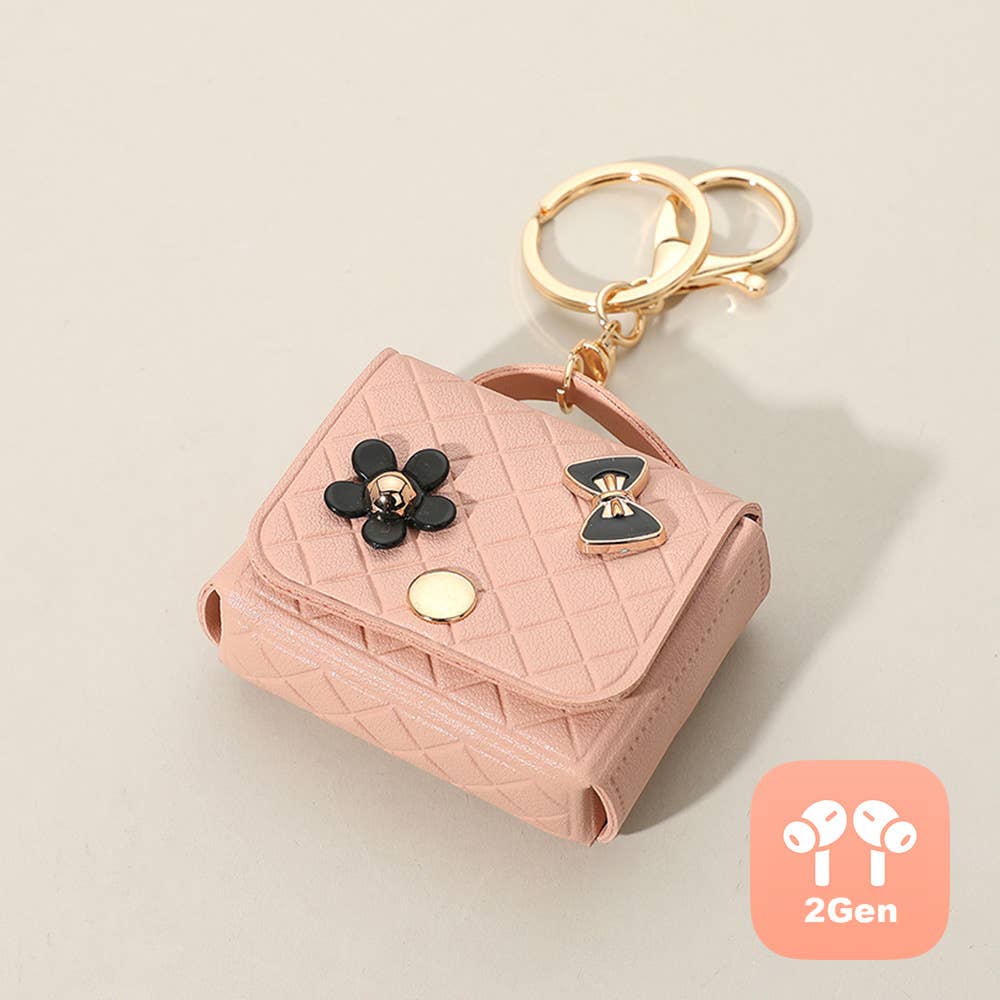 Flower Bow Charm – Faux Leather Mini Purse Keychain Bag Charm (Black, Red, White)