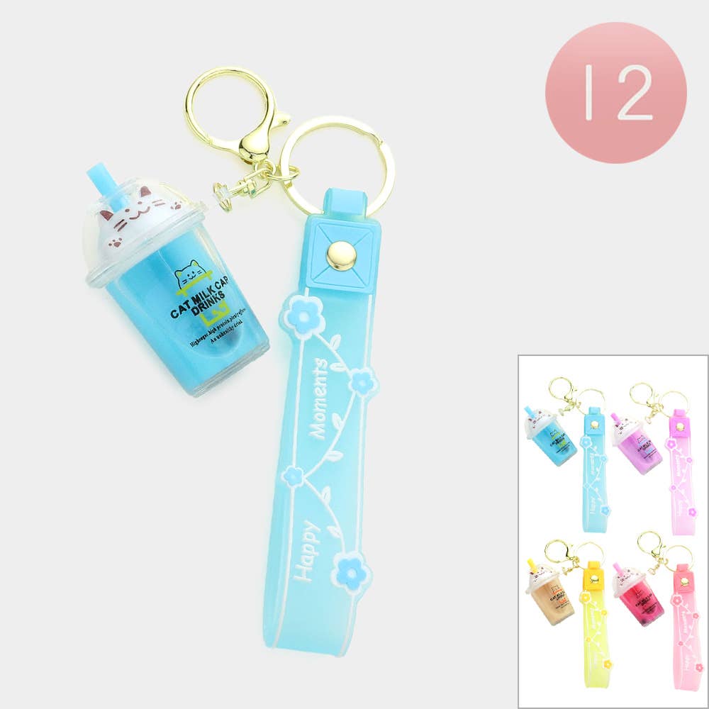 Kawaii Cat Bubble Tea Keychain Set – Milk Cap Drink Charms