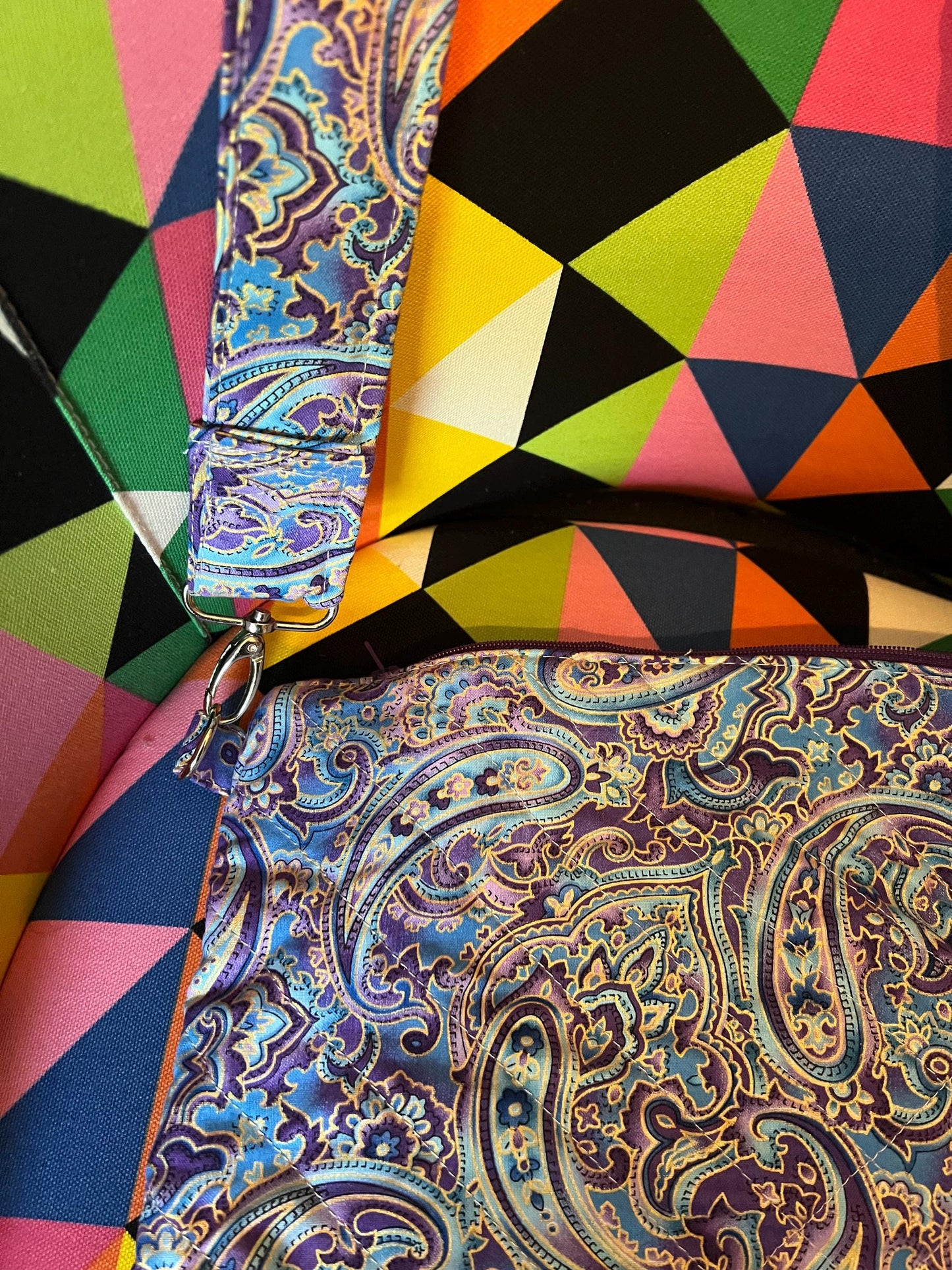 Paisley Crossbody Bag – 13x12” Quilted Purse with Inner Pockets | Adjustable & Handmade