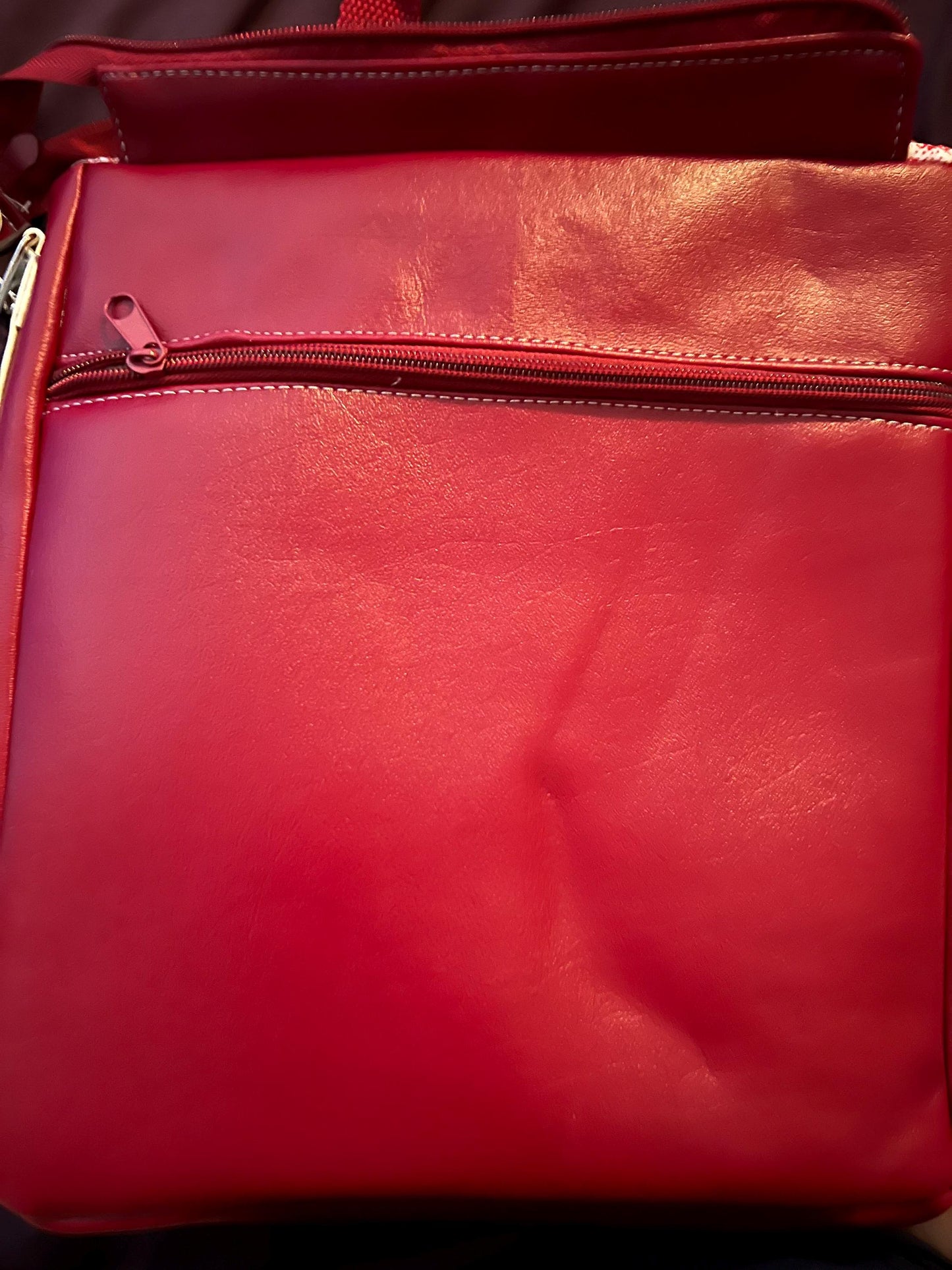 Red Shoulder Bag – 10x11” Faux Leather Purse with Zipper & Floral Detail | Handmade