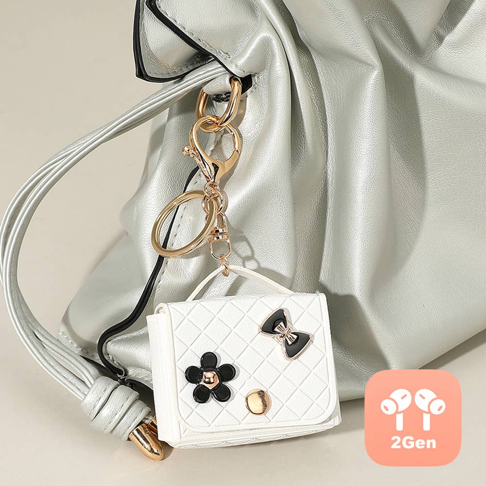 Flower Bow Charm – Faux Leather Mini Purse Keychain Bag Charm (Black, Red, White)