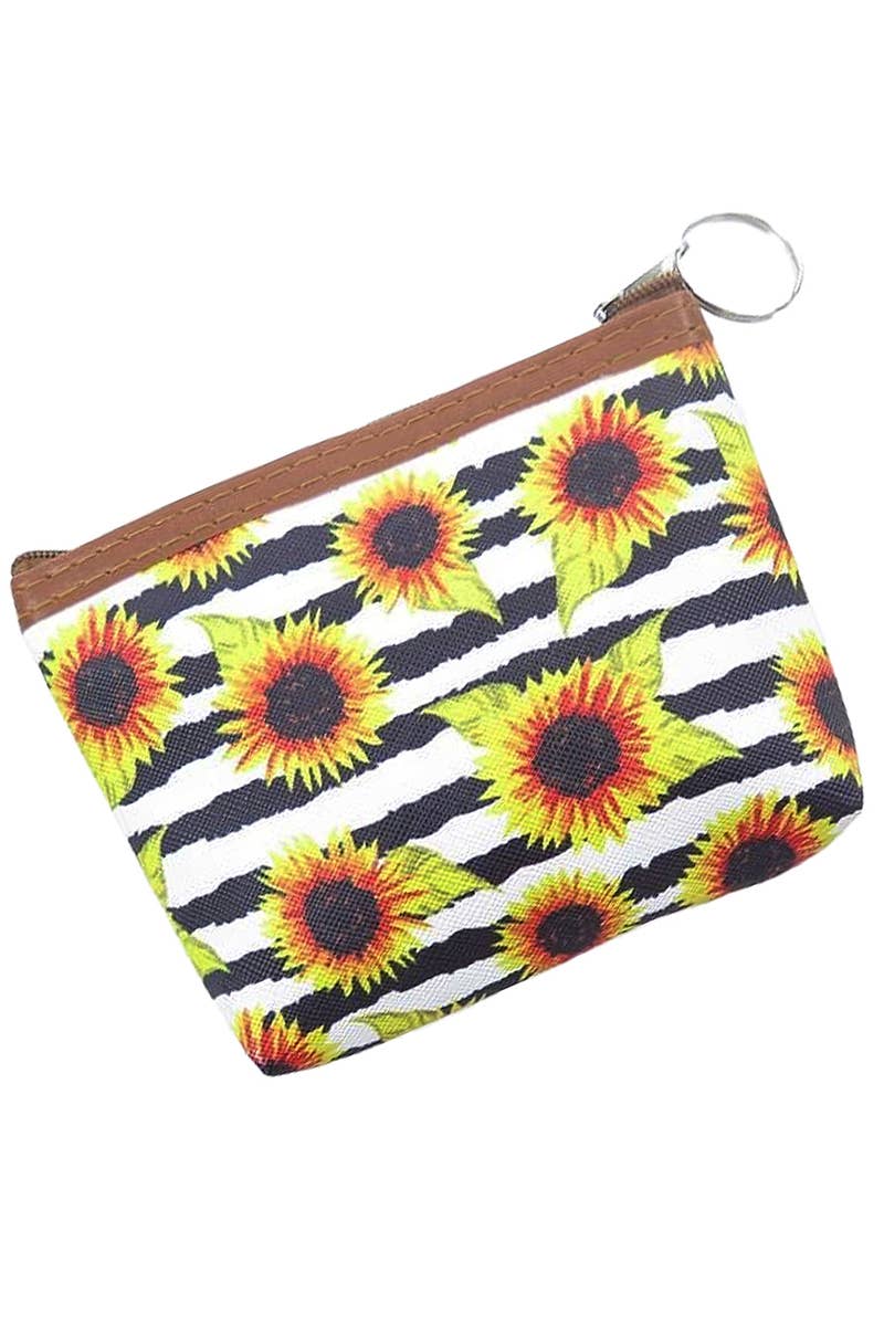 Sunflower Print PU Leather Coin Pouch ā Assorted Floral Designs