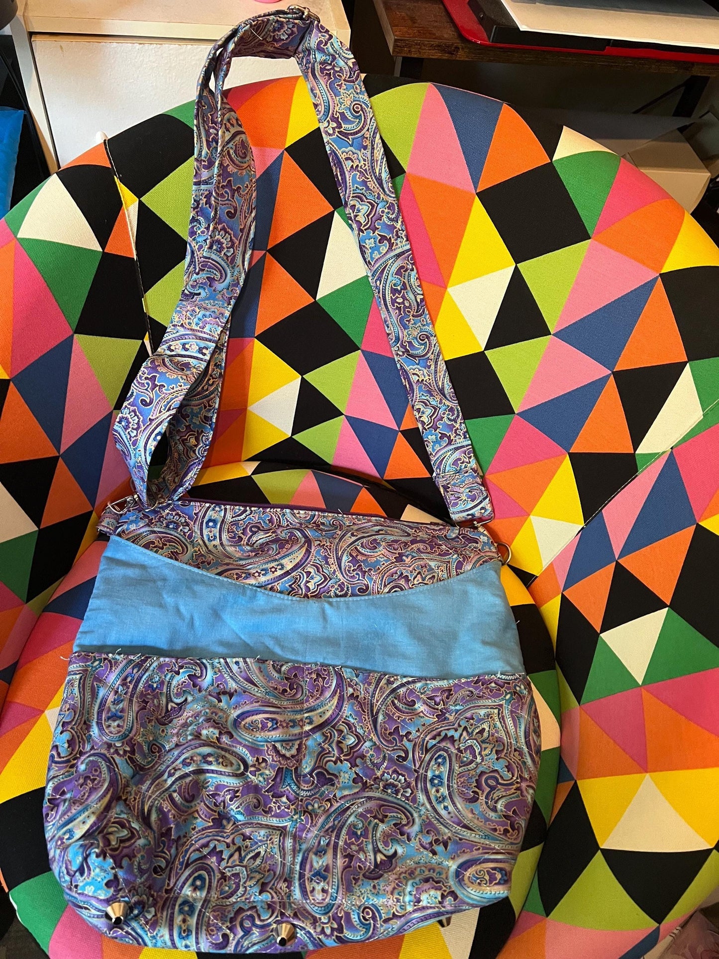 Paisley Crossbody Bag – 13x12” Quilted Purse with Inner Pockets | Adjustable & Handmade