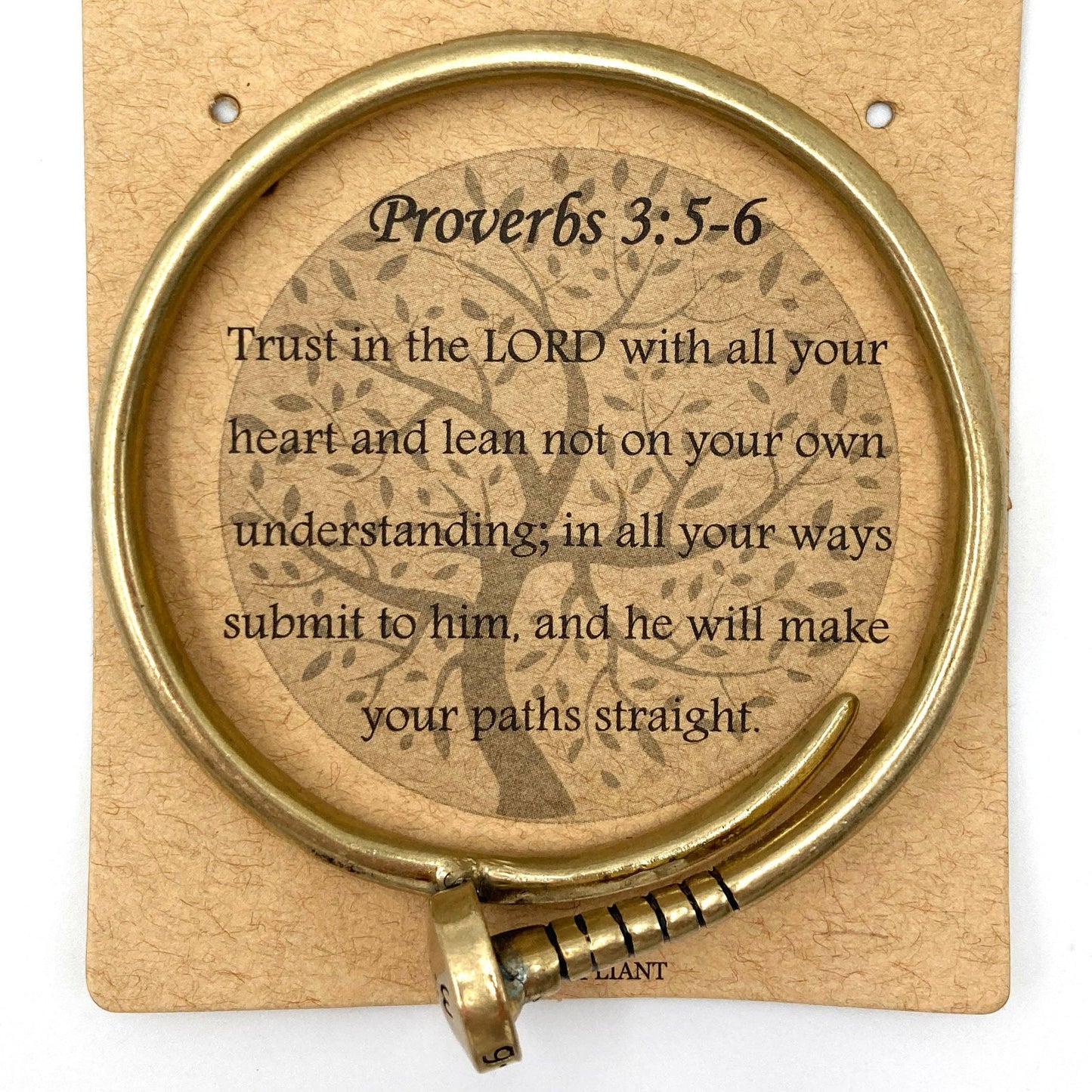 Engraved Nail Wrap Bangle Bracelet – Proverbs 3:5-6 Scripture Cuff in Gold