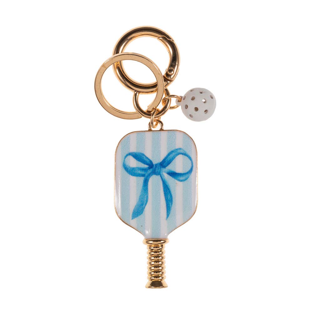 Enamel Pickleball Paddle Keychain β Blue and Pink Bow Design | Sensibling Corp. Charm