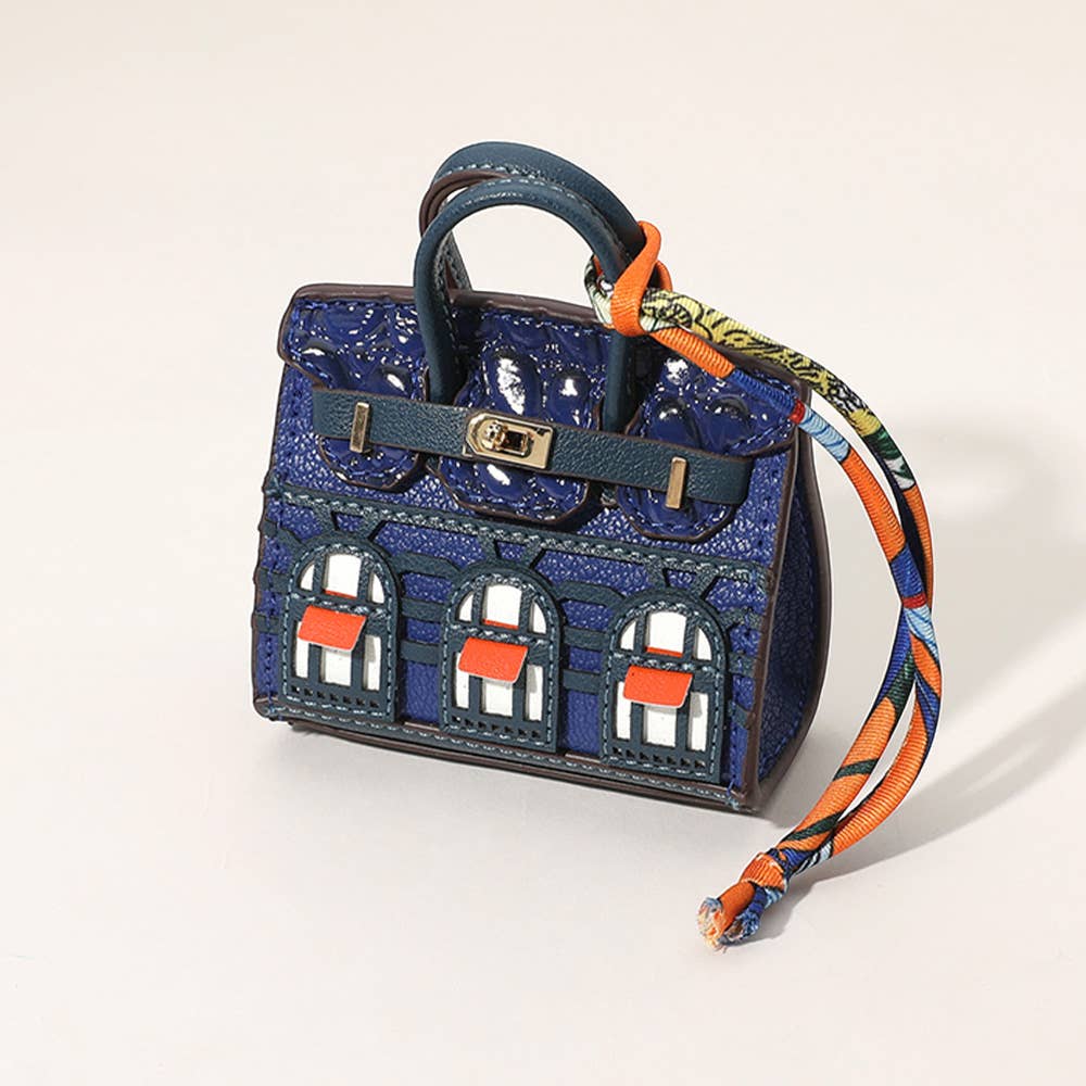 House Print Mini Purse Bag Charm β Faux Leather Keychain with Scarf Accent | Red & Green Only β Sensibling Corp.