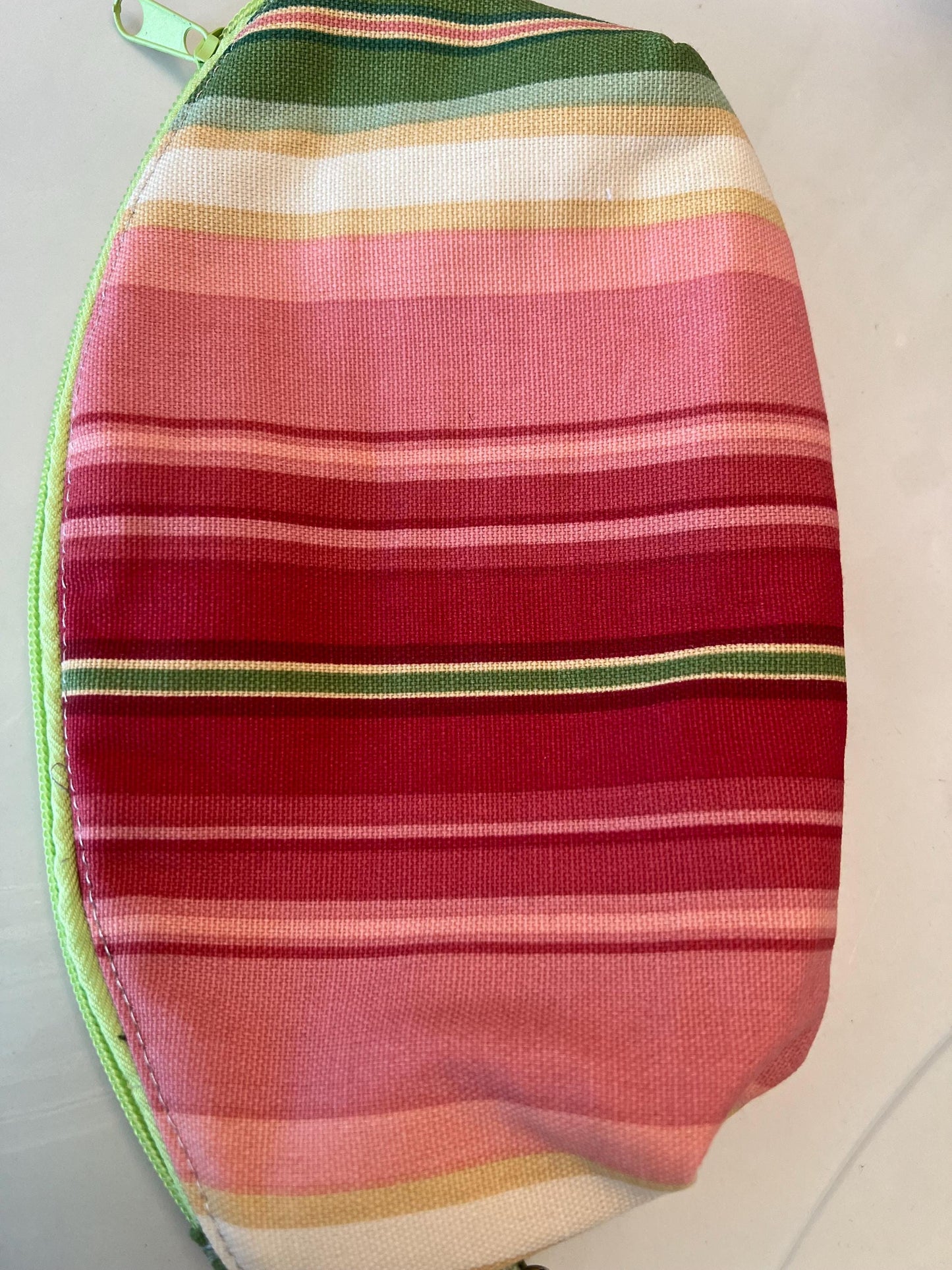 Handmade Pink Striped Zipper Pouch – Cosmetic Bag for Travel, Makeup, or Gift