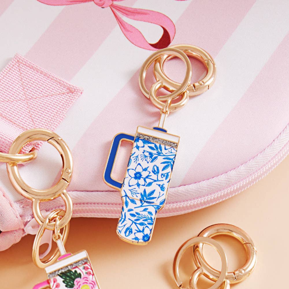 Enamel Floral Tumbler Keychain – Cute Charm with Everyday Style