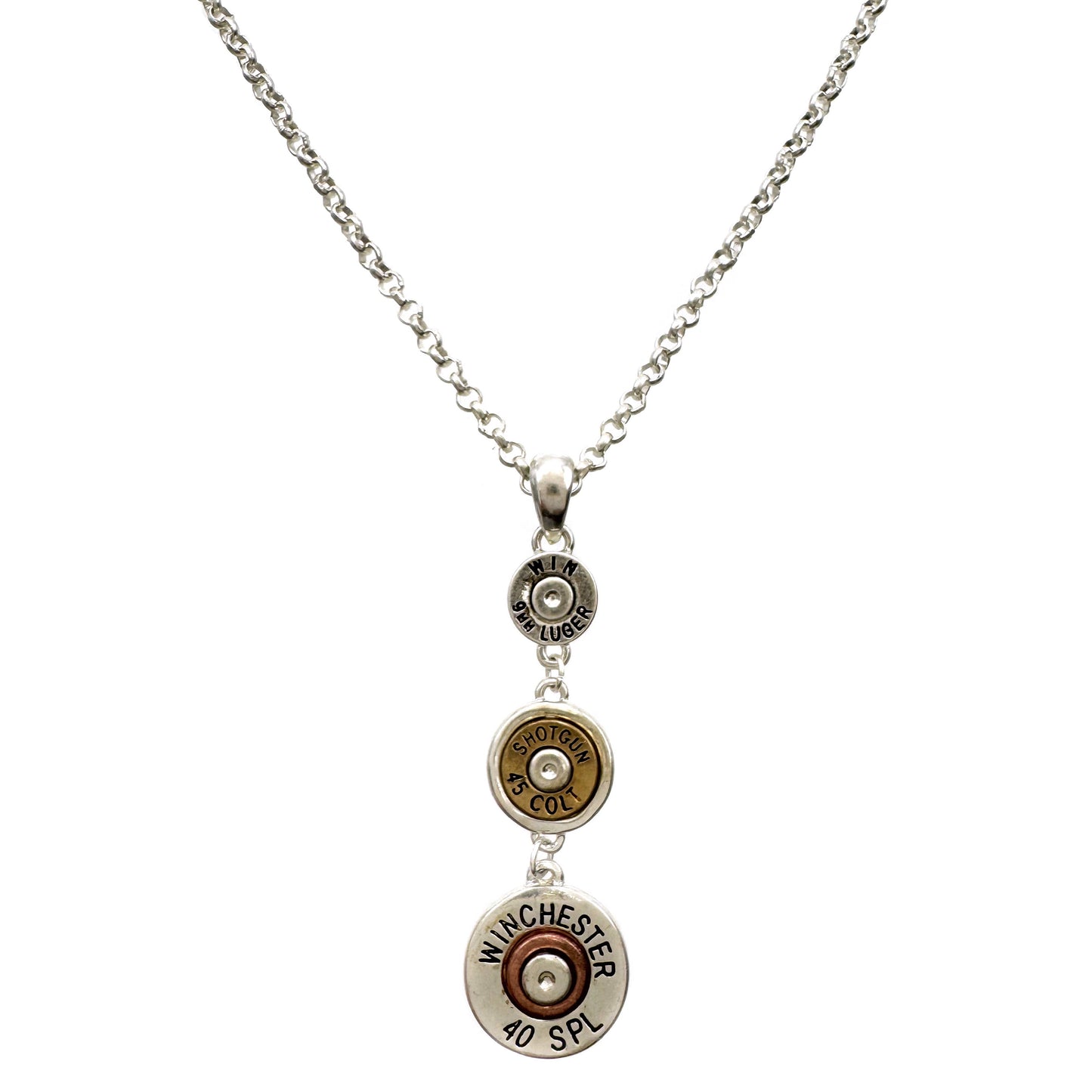 Winchester Luger Shotgun Colt Bullet Shell Pendant Necklace – 18" Chain
