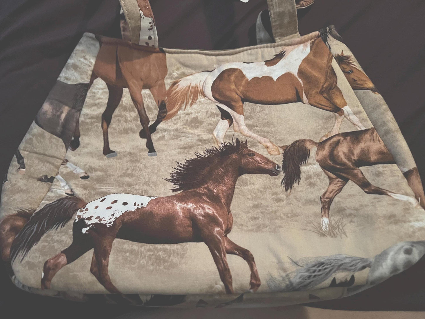 Horse Print Tote Bag – 8x14” Cotton Shoulder Purse | Western Equestrian Gift