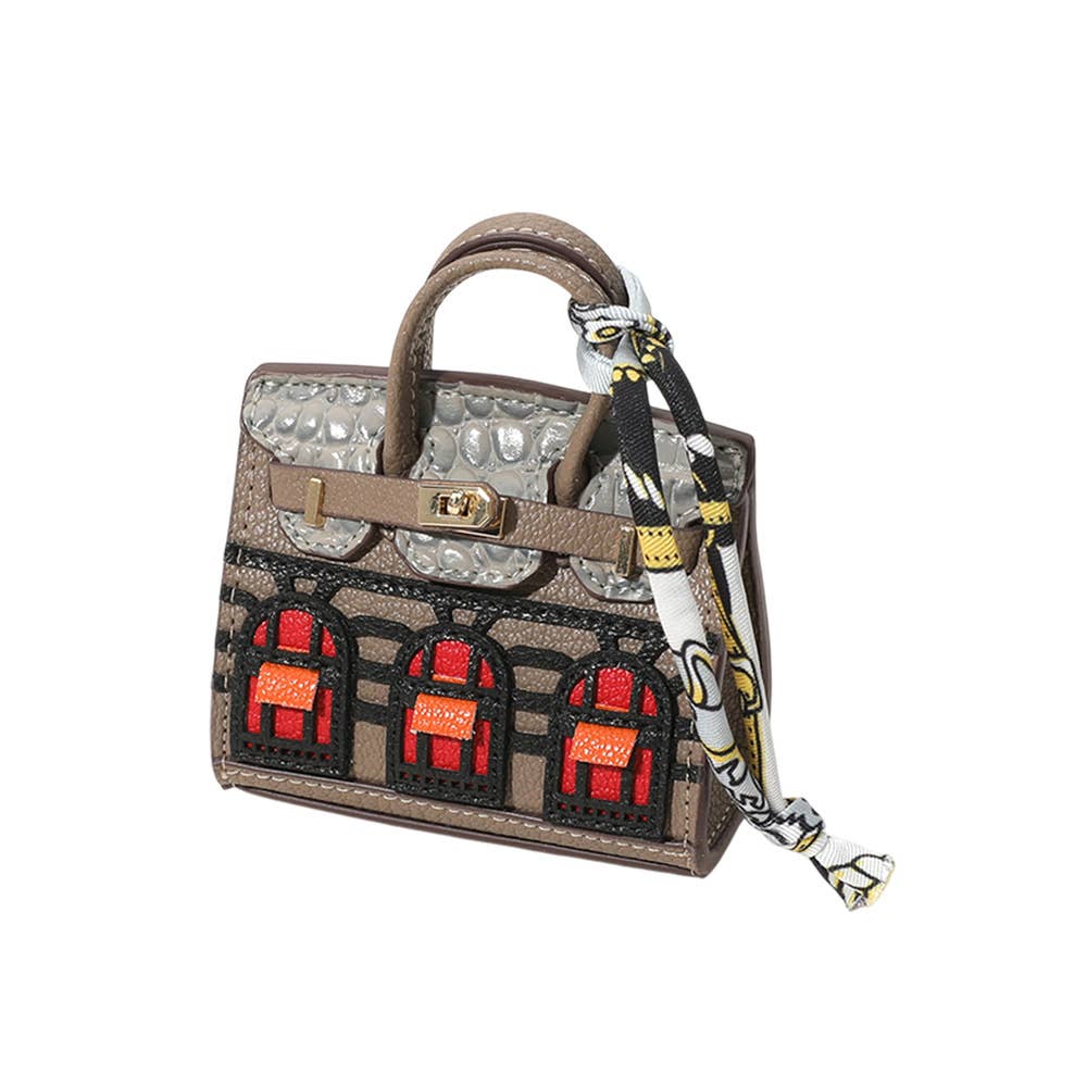 House Print Mini Purse Bag Charm β Faux Leather Keychain with Scarf Accent | Red & Green Only β Sensibling Corp.