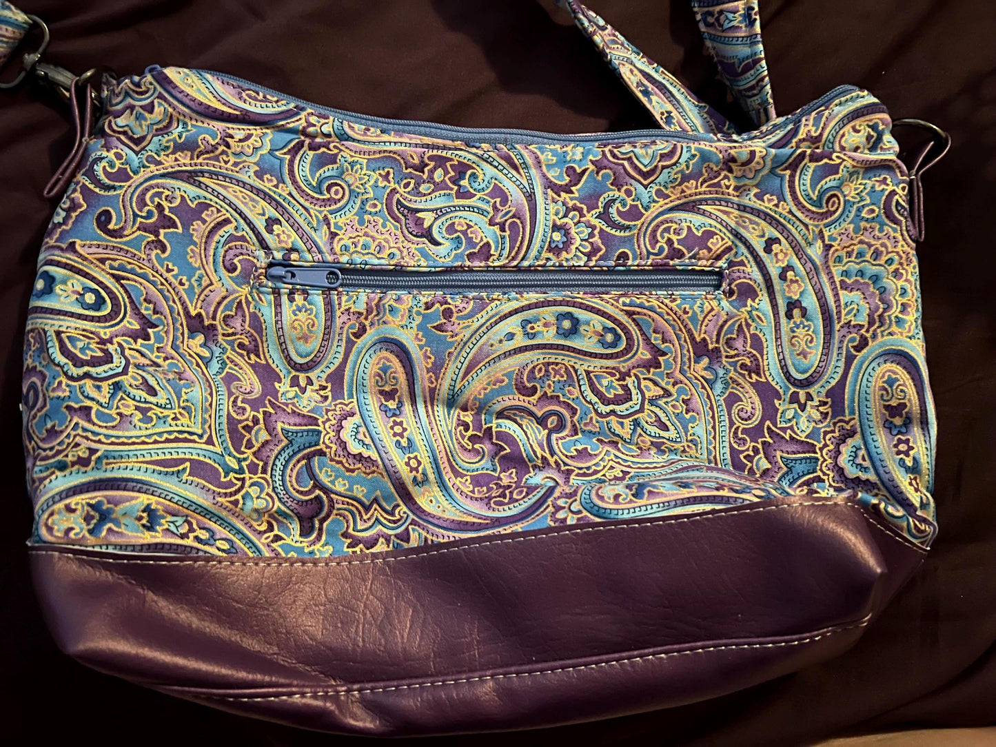 Paisley Crossbody Bag – 8.5x12” Purple Cotton & Faux-Leather Purse | Handmade