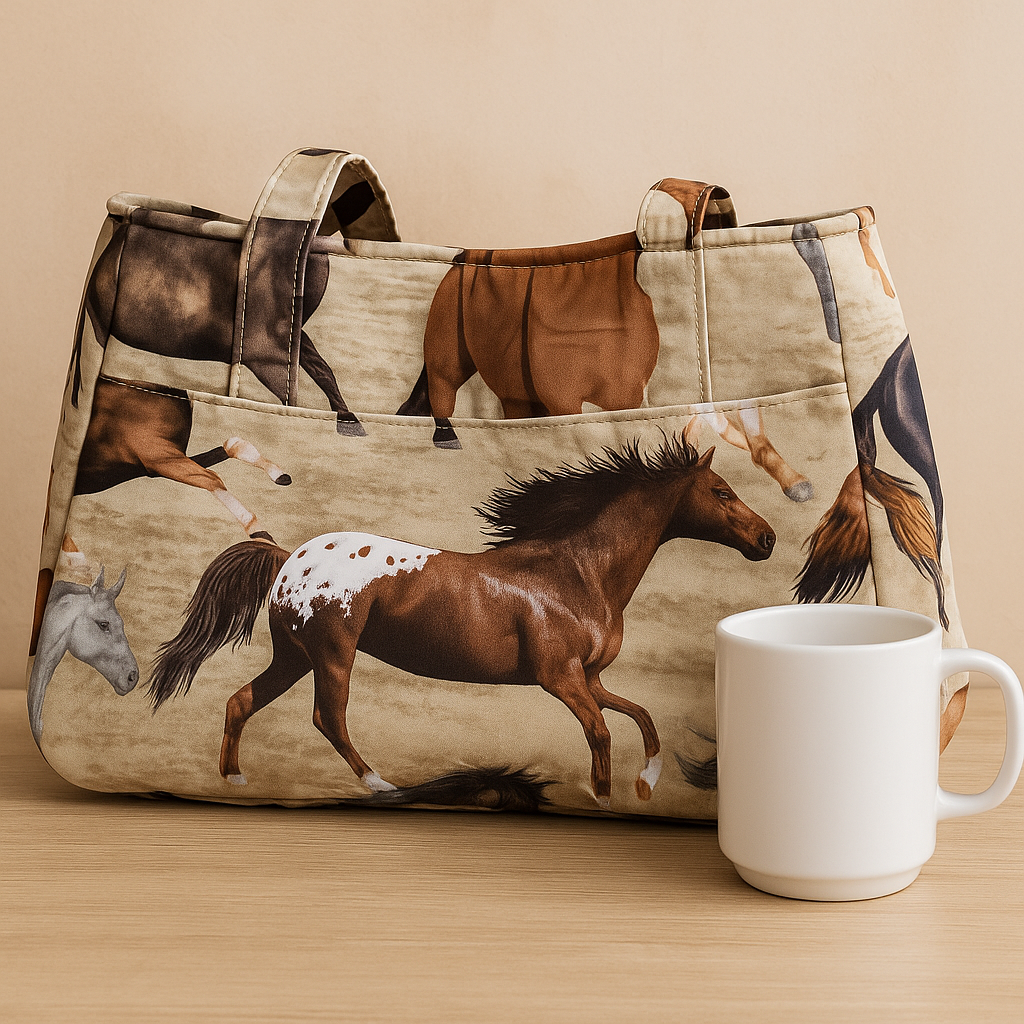 Horse Print Tote Bag – 8x14” Cotton Shoulder Purse | Western Equestrian Gift