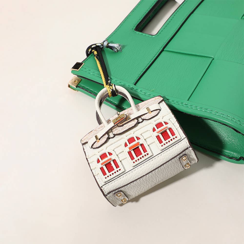 House Print Mini Purse Bag Charm β Faux Leather Keychain with Scarf Accent | Red & Green Only β Sensibling Corp.