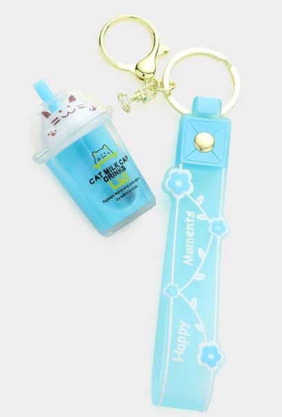 Kawaii Cat Bubble Tea Keychain Set – Milk Cap Drink Charms