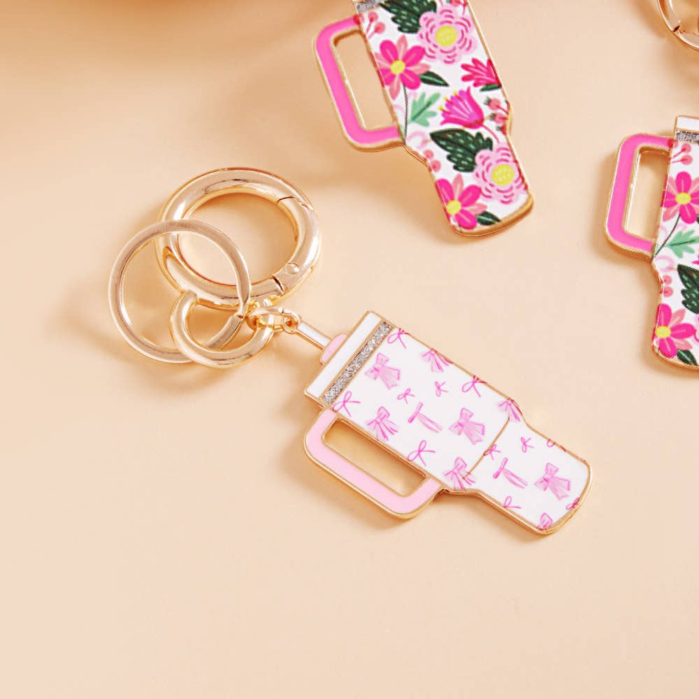 Enamel Floral Tumbler Keychain – Cute Charm with Everyday Style