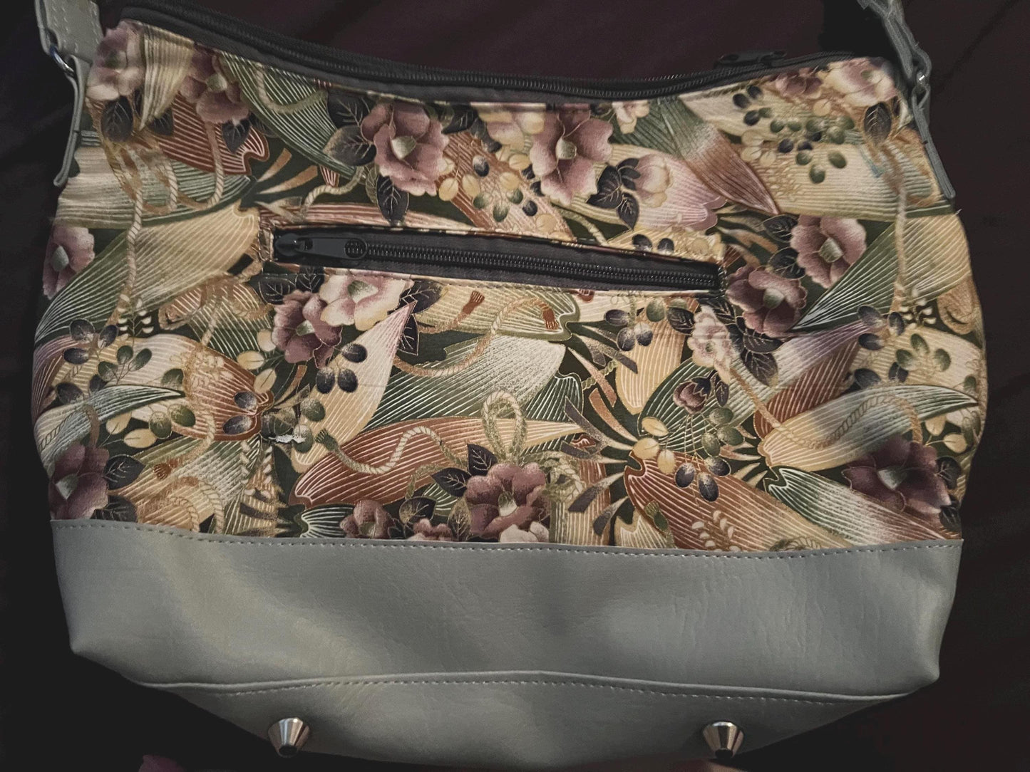 Floral Crossbody Bag – 10x12” Sage Green Tapestry Purse with Zip Pocket | Handmade