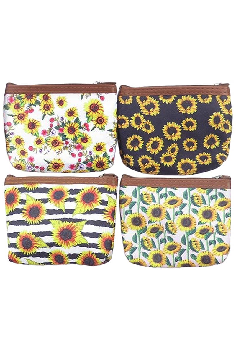 Sunflower Print PU Leather Coin Pouch ā Assorted Floral Designs