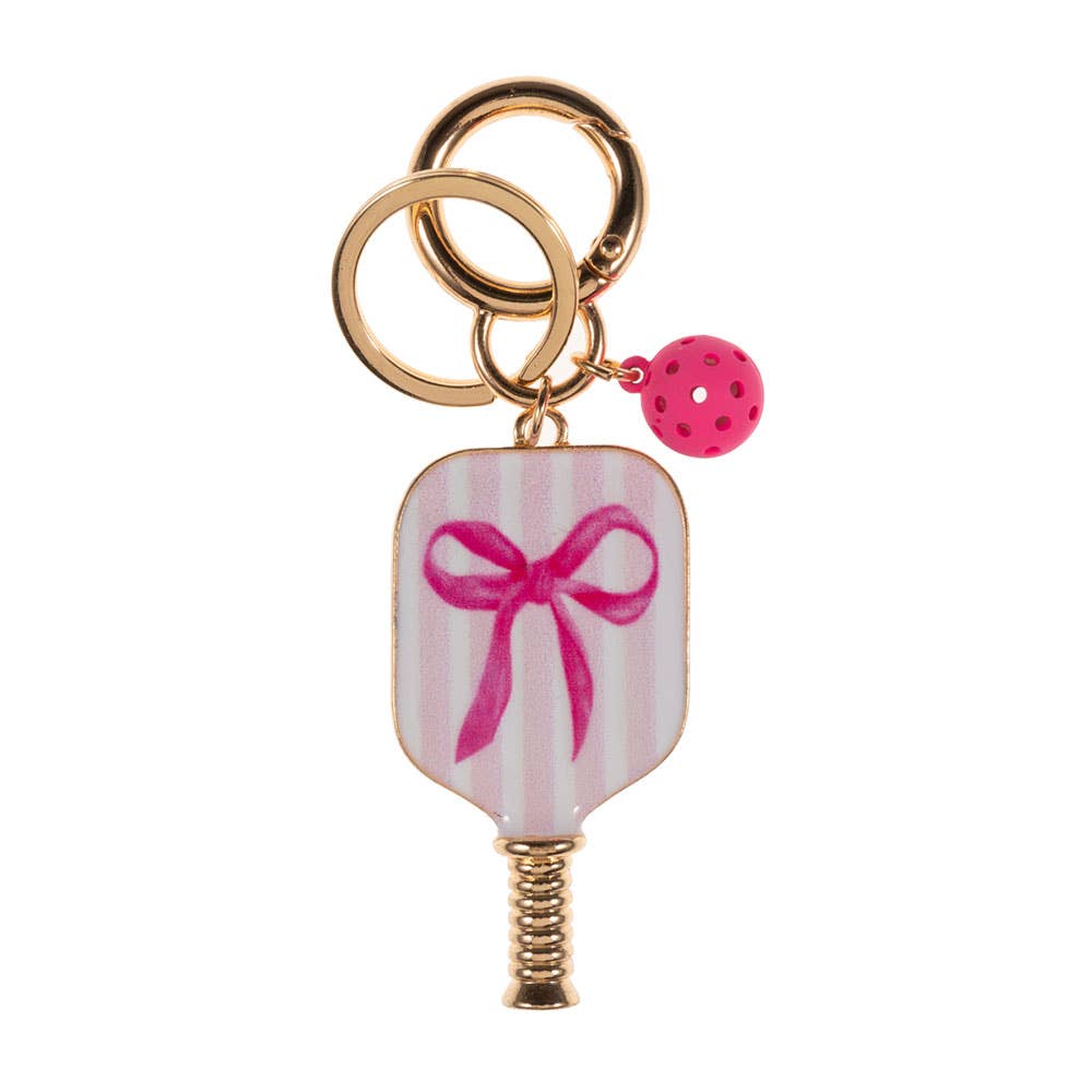 Enamel Pickleball Paddle Keychain β Blue and Pink Bow Design | Sensibling Corp. Charm