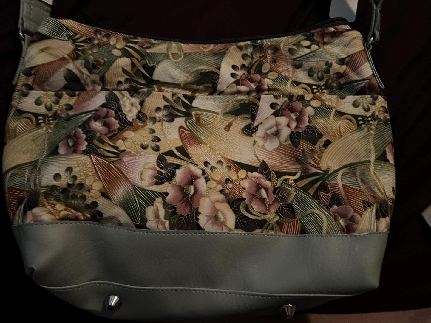 Floral Crossbody Bag – 10x12” Sage Green Tapestry Purse with Zip Pocket | Handmade