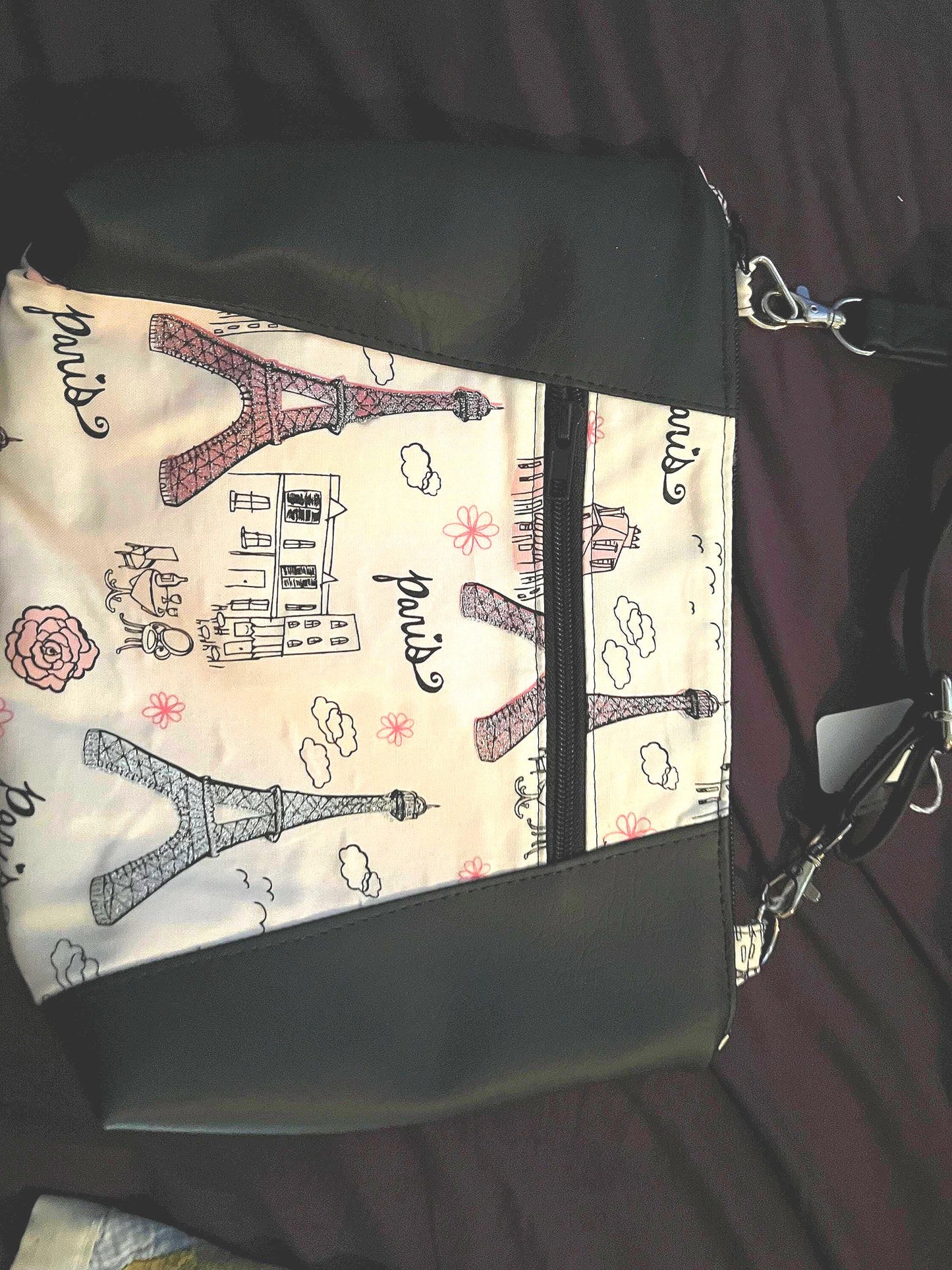 Paris Crossbody Bag – 9.5x11.5” Faux Leather Purse with Zip Pocket & Pink Lining | Handmade
