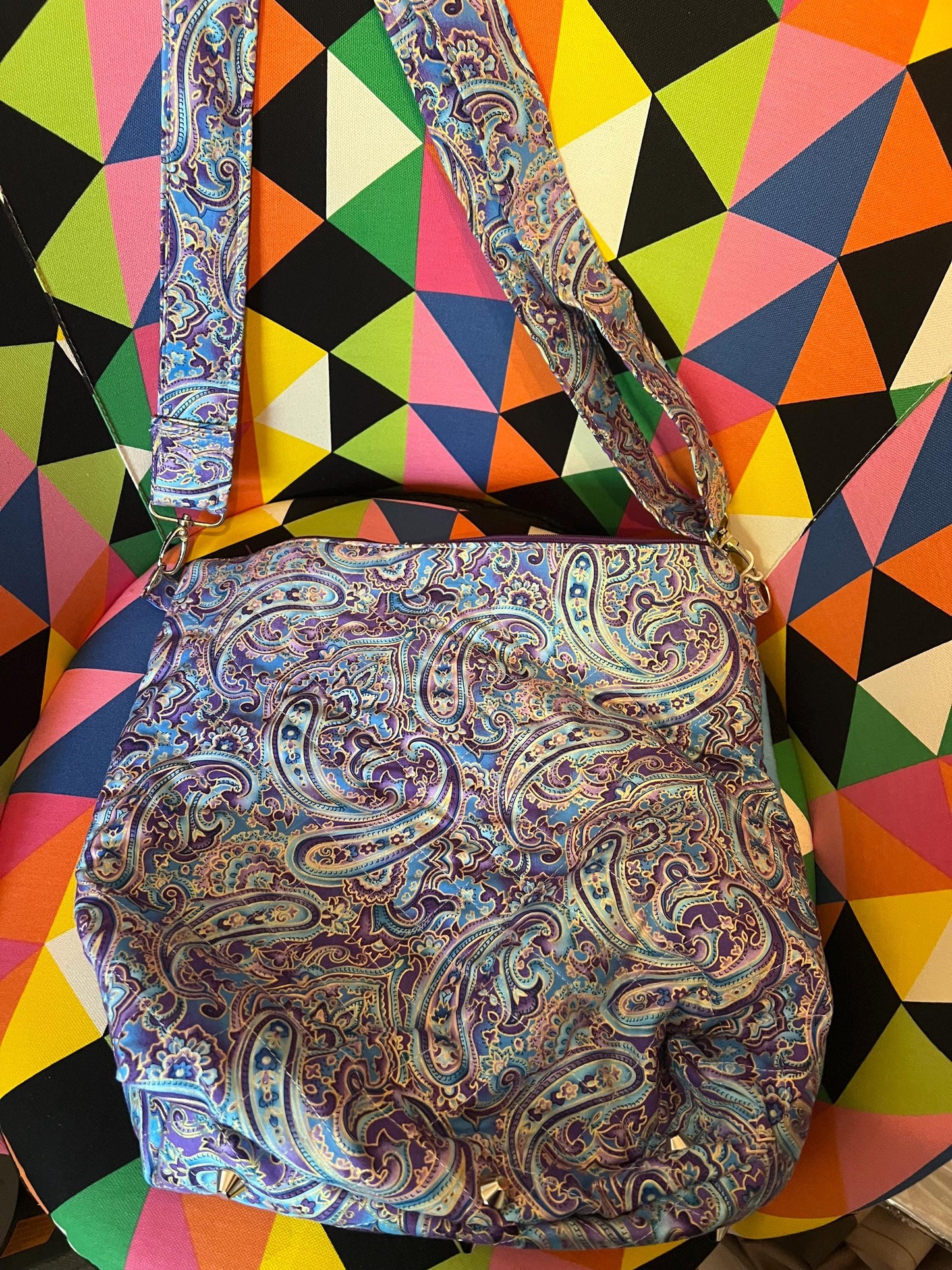 Paisley Crossbody Bag – 13x12” Quilted Purse with Inner Pockets | Adjustable & Handmade
