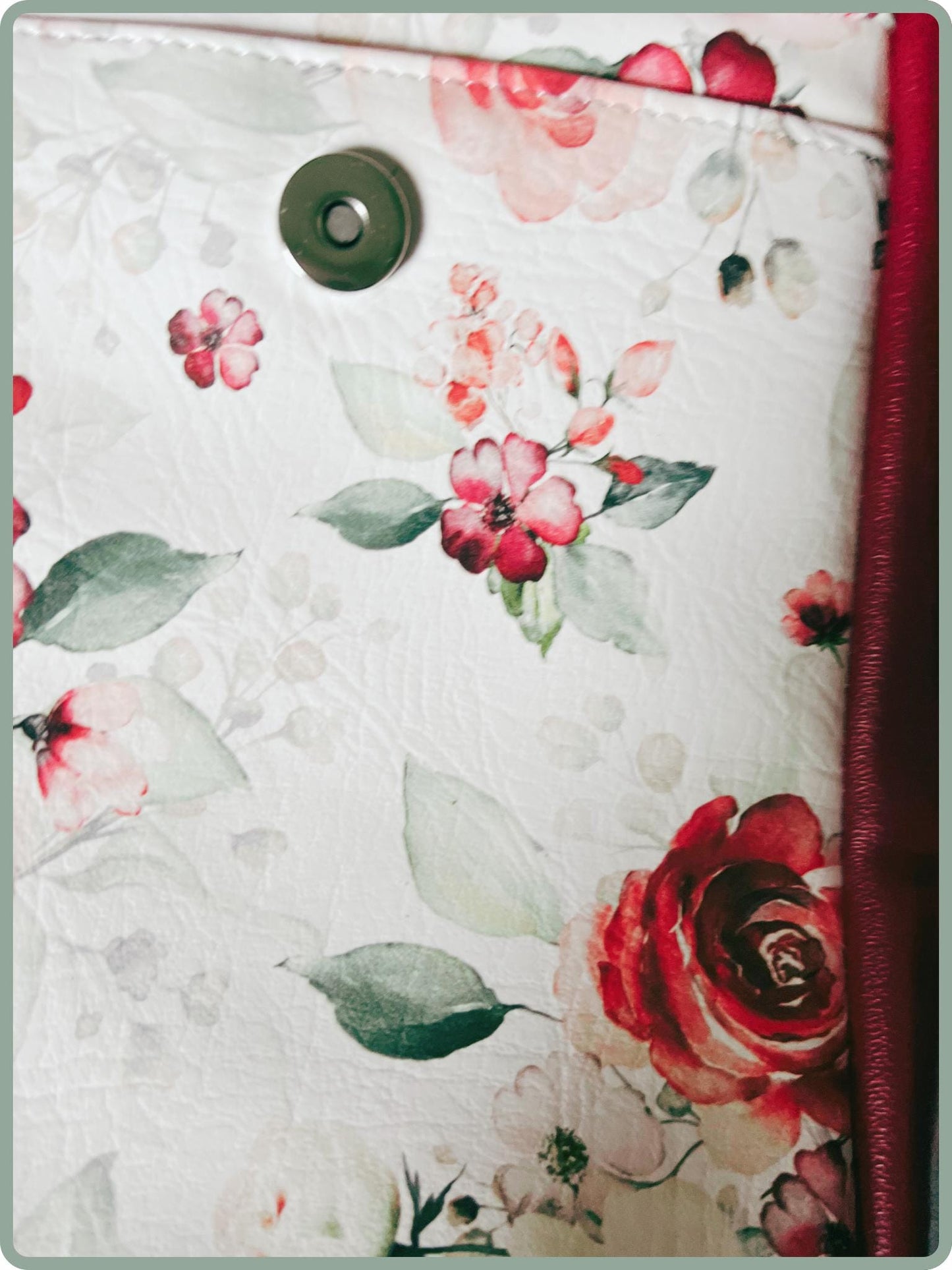 Red Floral Crossbody Bag – 11"x13" Faux Leather, Handmade, Adjustable Strap