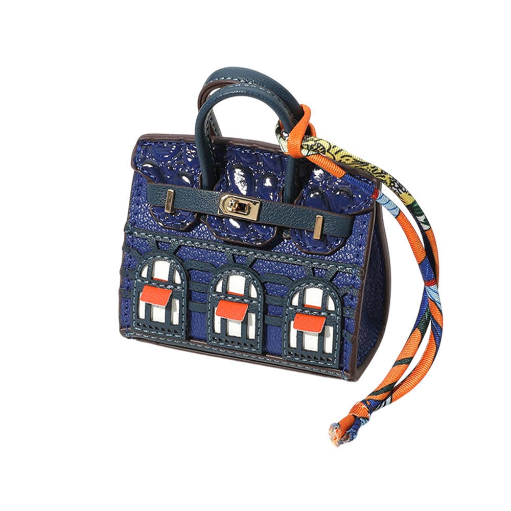 House Print Mini Purse Bag Charm β Faux Leather Keychain with Scarf Accent | Red & Green Only β Sensibling Corp.