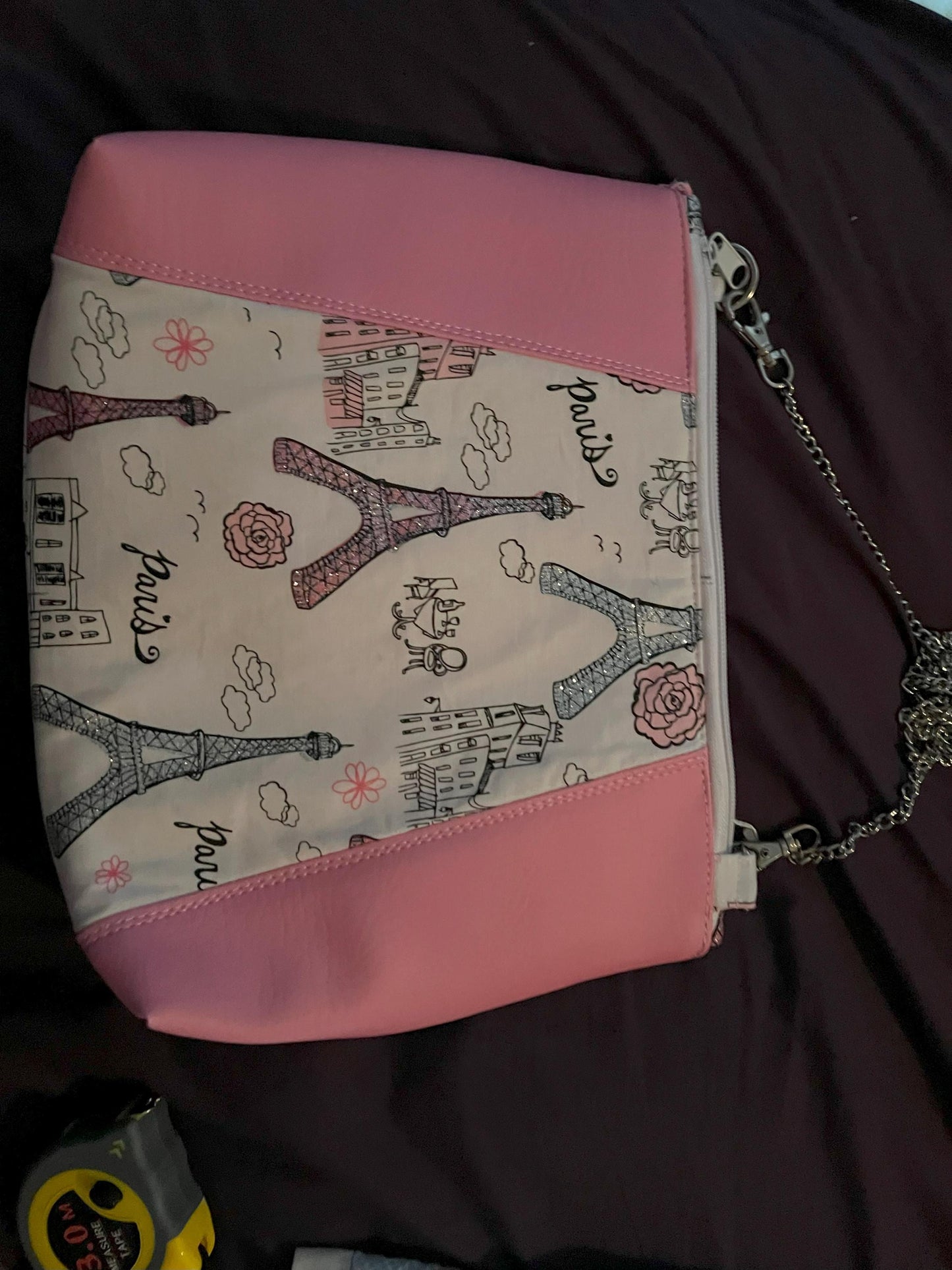 Paris Crossbody Bag – 11x9” Pink Faux Leather Purse with Chain Strap | Handmade Gift