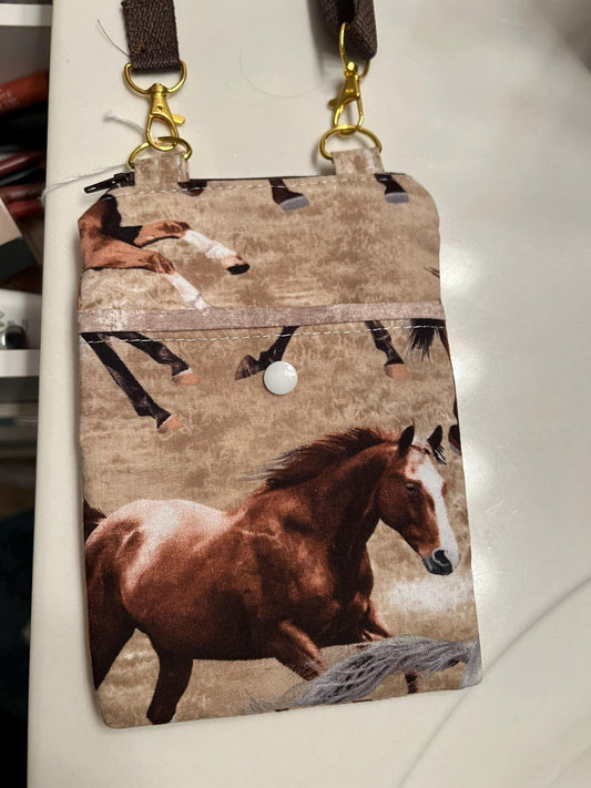 Horse Print Crossbody Bag – 6x7.5” Rodeo Purse with Pocket | Equestrian Gift for Her