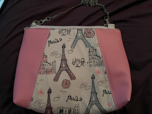 Paris Crossbody Bag – 11x9” Pink Faux Leather Purse with Chain Strap | Handmade Gift