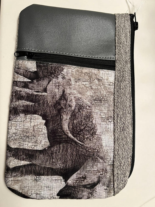 Elephant Zipper Clutch – 10x6” Gray Wildlife Purse with Faux Leather Trim | Safari Gift Handmade