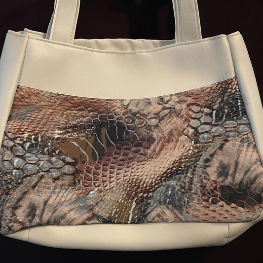 Snake Print Tote Bag – 8x11” Faux Leather Shoulder Purse with Pockets | Handmade