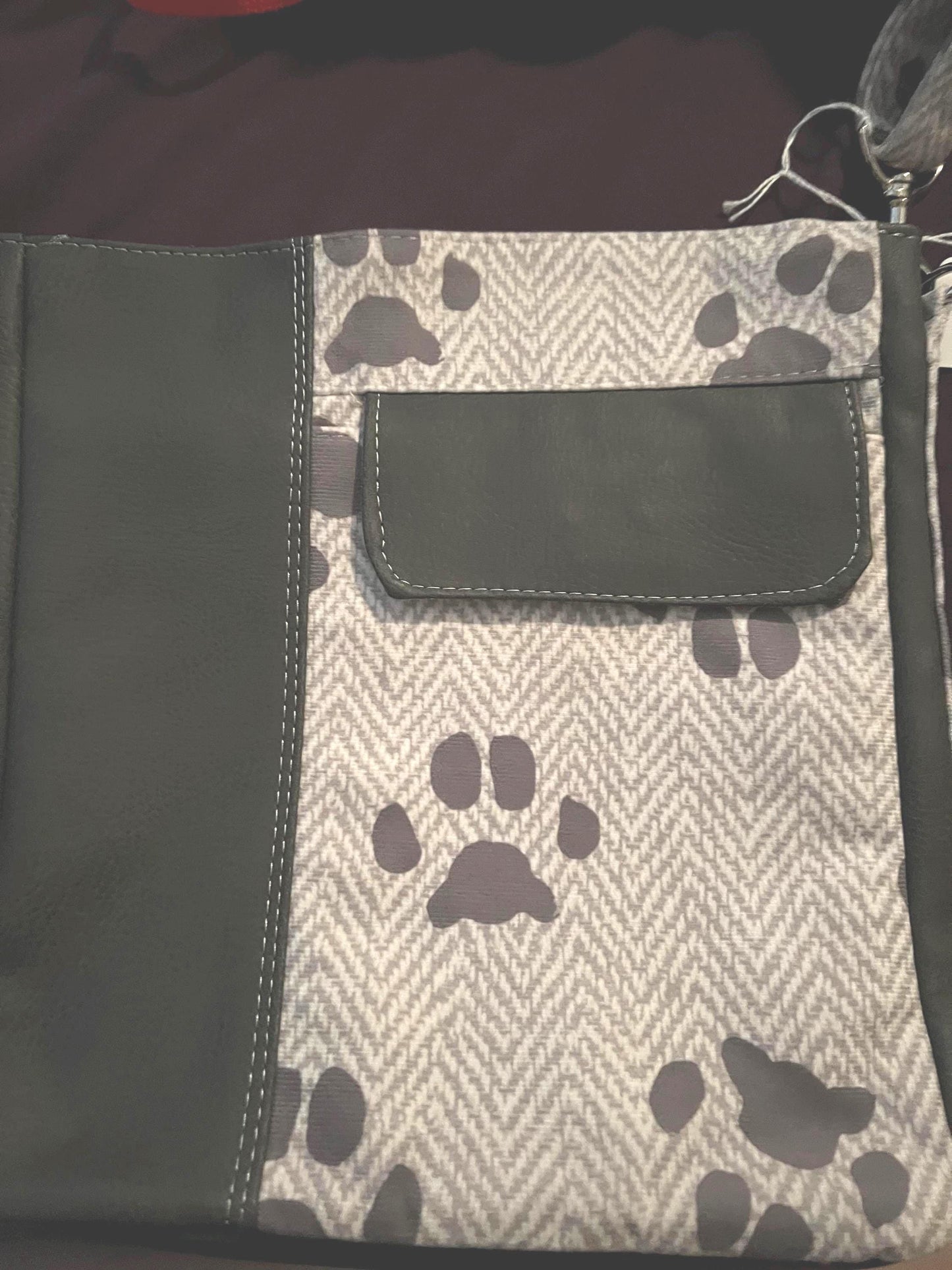 Paw Print Crossbody Bag – 10x11” Gray Faux Suede Dog Lover Purse | Handmade