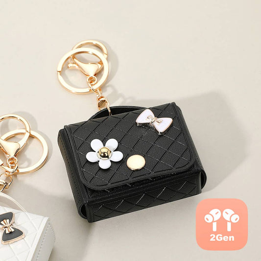 Flower Bow Charm – Faux Leather Mini Purse Keychain Bag Charm (Black, Red, White)