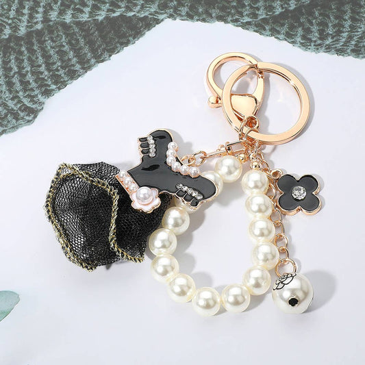 Enamel Pearl Dress Keychain – Elegant Mesh Charm for Everyday Glam