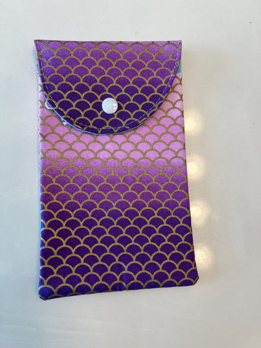 Mermaid Eyeglass Pouch – 4x7.5” Purple & Pink Snap Case | Handmade Gift Idea