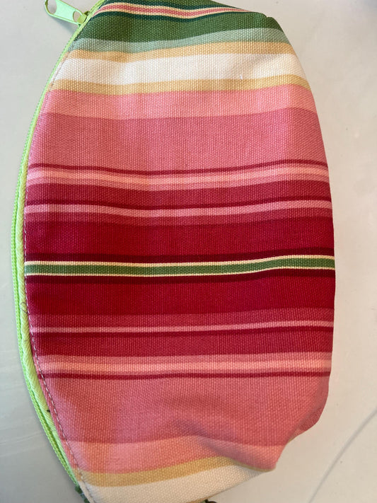 Handmade Pink Striped Zipper Pouch – Cosmetic Bag for Travel, Makeup, or Gift