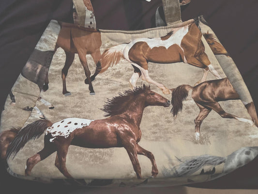 Horse Print Tote Bag – 8x14” Cotton Shoulder Purse | Western Equestrian Gift