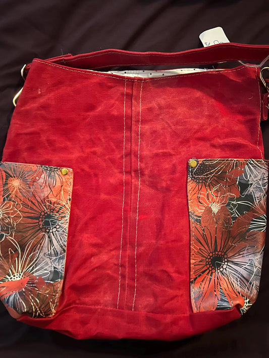 Red Shoulder Bag – 10x11” Faux Leather Purse with Zipper & Floral Detail | Handmade