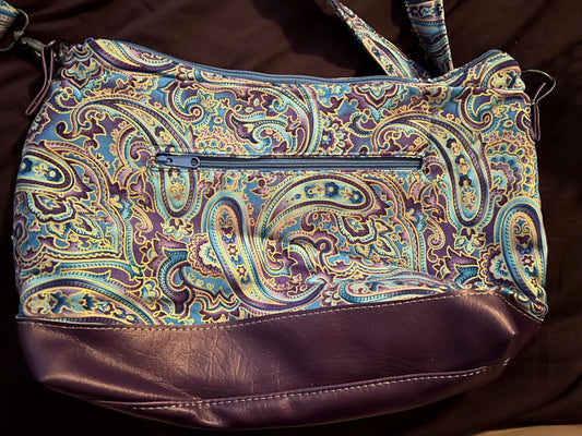 Paisley Crossbody Bag – 8.5x12” Purple Cotton & Faux-Leather Purse | Handmade