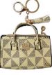 Y2K Triangle Checkered PU Leather Mini Coin Purse Keychain Cream – Bag Charm Accessory in 3 Colors