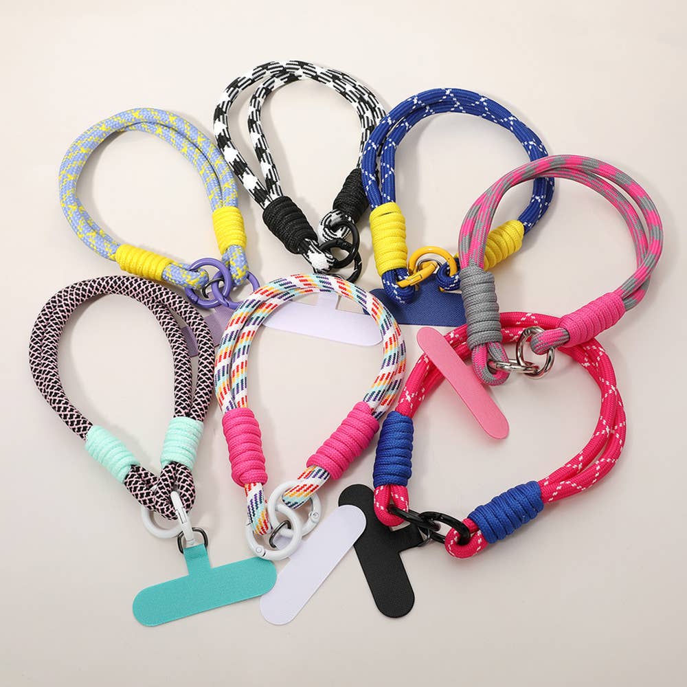 Candy Color Double Loop Phone Wrist Strap Keychain – Black or Pink Paracord Lanyard